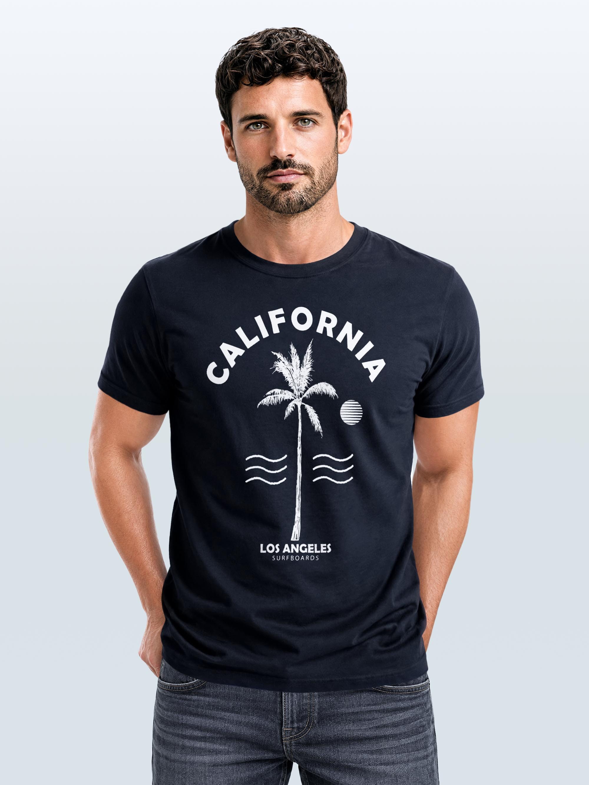 Neverless Print-Shirt Sommer T-Shirt Herren Retro Design Palme Meer Sonne Neverless® mit Print