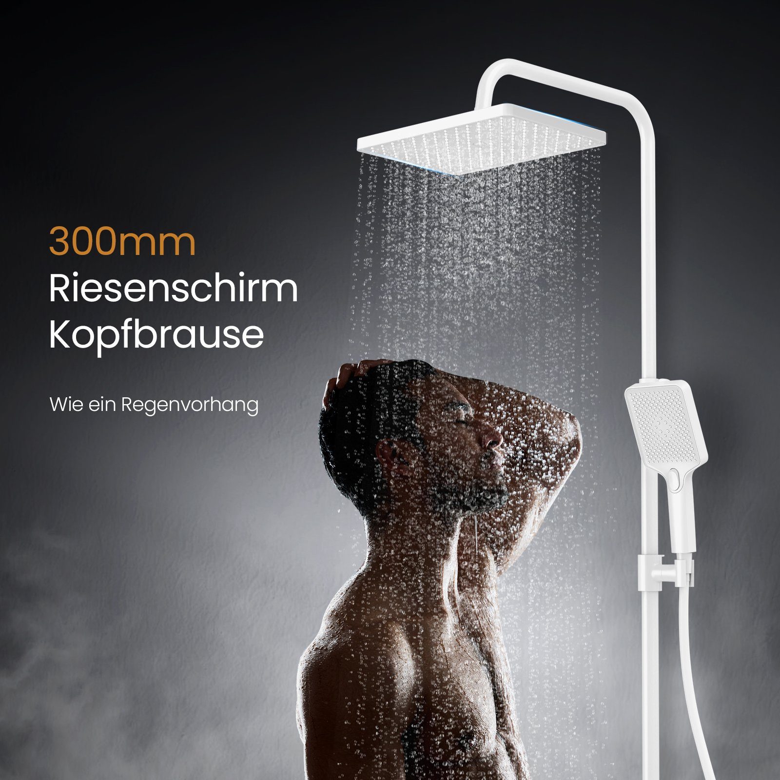 EMKE Duschsystem Duschset eckig mit Thermostat 38 °C, Regendusche und Handbrause, Chrom, 3 Strahlart(en), höhenverstellbar,mit 45cm Thermostatische Platte,Duschset
