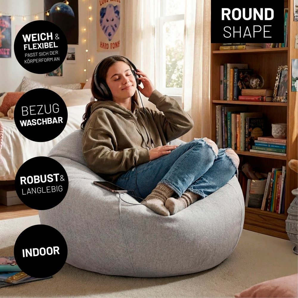 Lumaland Sitzsack LUMALAND Comfort Line Sitzsack L, 185 L - bequemer Indoor Sofa Sessel, Pouf separat erhältlich - Bean Bag mit Füllung - XXL Lounge Sitzkissen – Bild 2 von 5