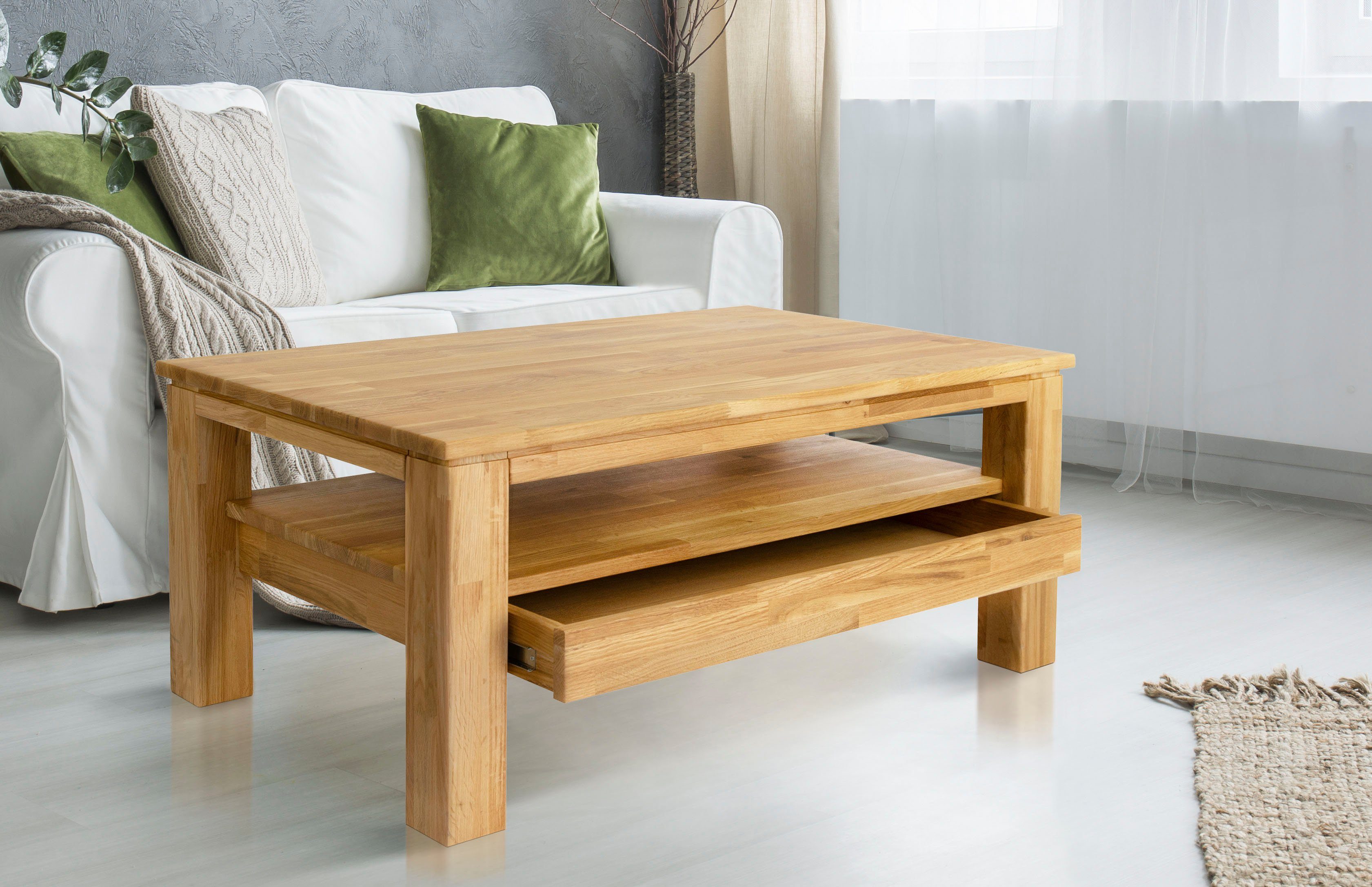 Home Affaire Couchtisch Monica Aus Massiver Geolter Kernbuche Mit Einer Schublade Breite 105 Cm Online Kaufen Otto