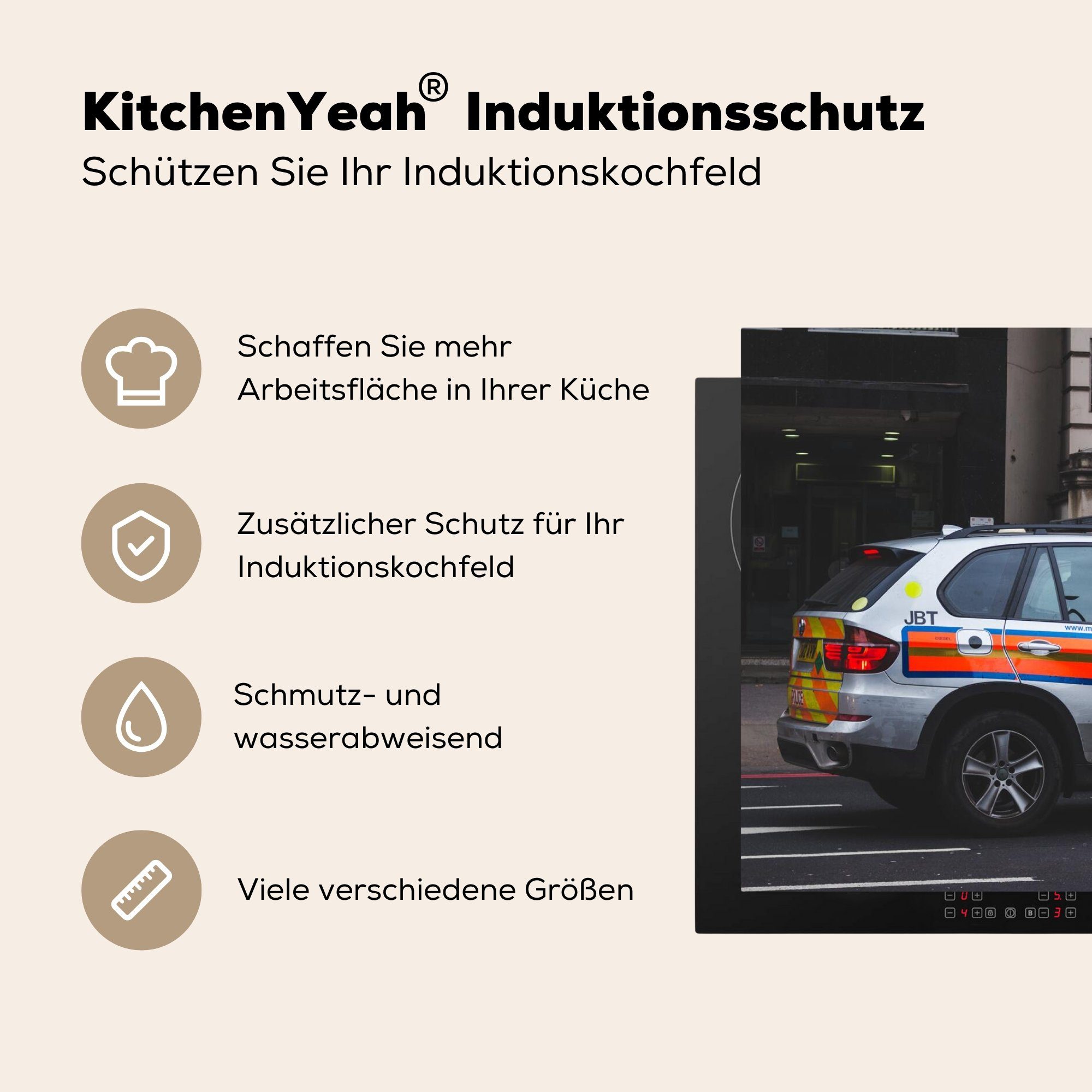 81x52 cm, tlg), küche, MuchoWow Herdblende-/Abdeckplatte Straße, - (1 Induktionskochfeld für Schutz Vinyl, Auto Ceranfeldabdeckung die - Polizei
