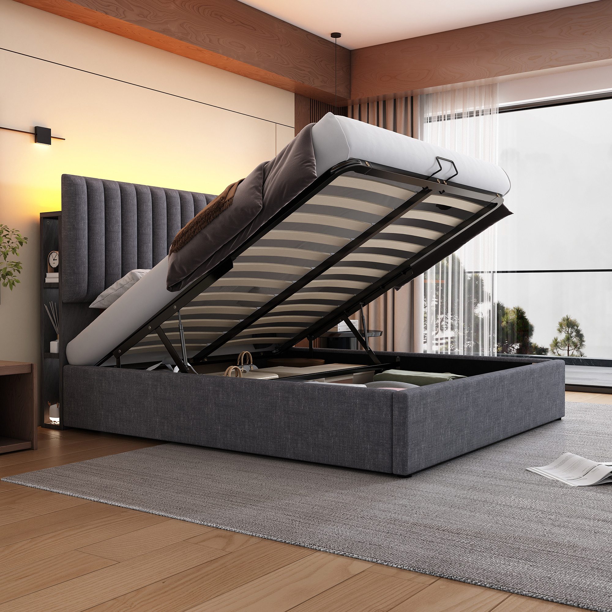 Flieks Polsterbett, LED Doppelbett mit Ladefunktion günstig online kaufen