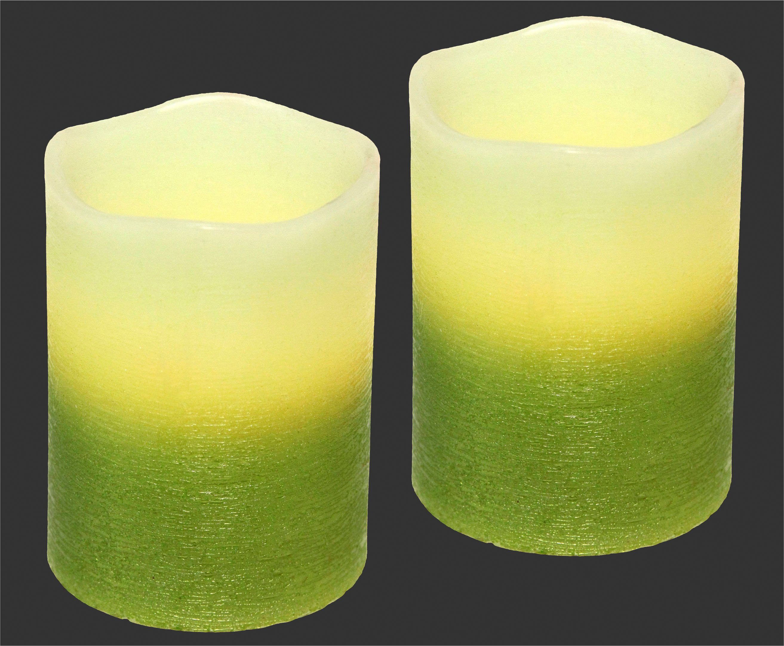I.GE.A. romantisch LED-Kerze Rosa Warmweiß (2-tlg), Dekoration 2er Stumpenkerze grün Echtwachs Set Romantische Deko Valentinstag LED-Kerzen Flackernd