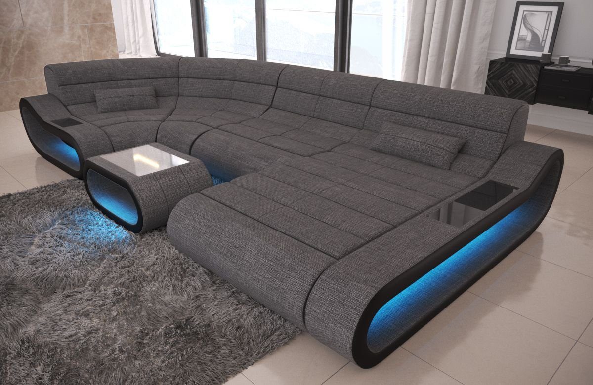 Sofa Dreams Wohnlandschaft Stoff Couch Polstersofa Concept U Form Stoffsofa Sofa, mit LED, Designersofa mit ergonomischer Rückenlehne