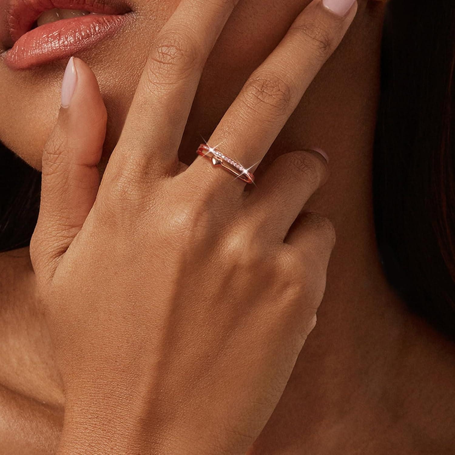 LuxusKollektion Silberring Ring Silber 925 Damen Verstellbar Verlobungsring Herzring Roségold – Bild 3 von 5