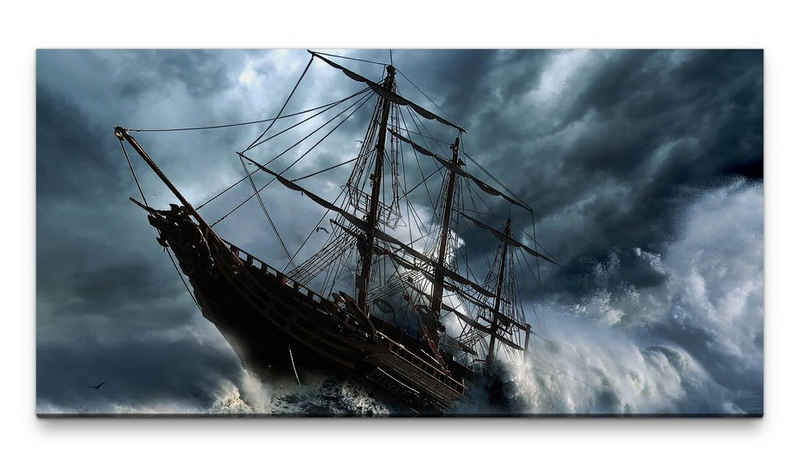 möbel-direkt.de Leinwandbild Bilder XXL Schiff im Meer 50x100cm Wandbild auf Leinwand
