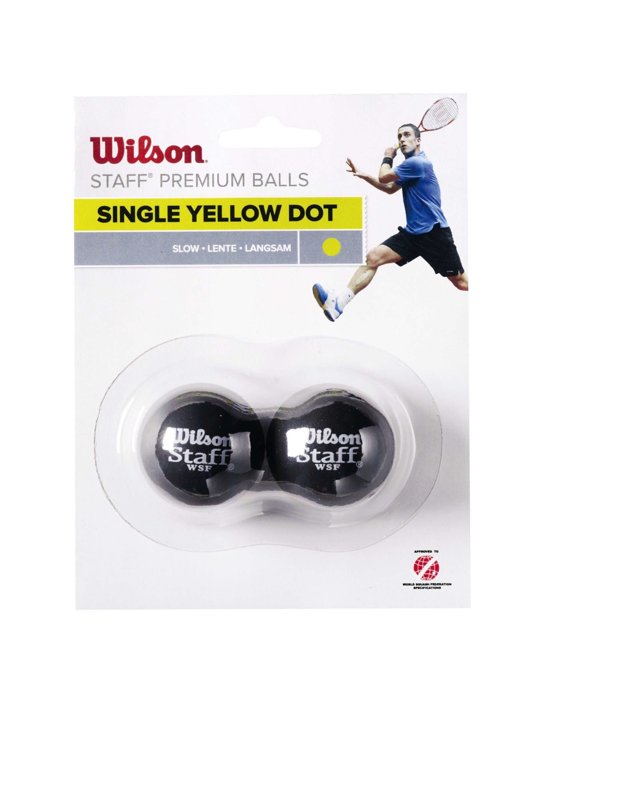 Squashball Staff (1 gelber Punkt, Speed langsam) schwarz - Blister 2 Bälle