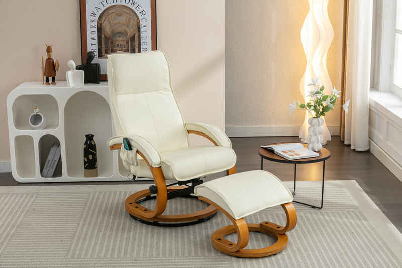 OKWISH Massagesessel Ergonomischer Stuhl (2-St., 1er Set, 2-St., Relaxsessel mit Hocker), PU-gepolsterter Massagesessel, mit 5 Vibrationspunkte Massagegerät