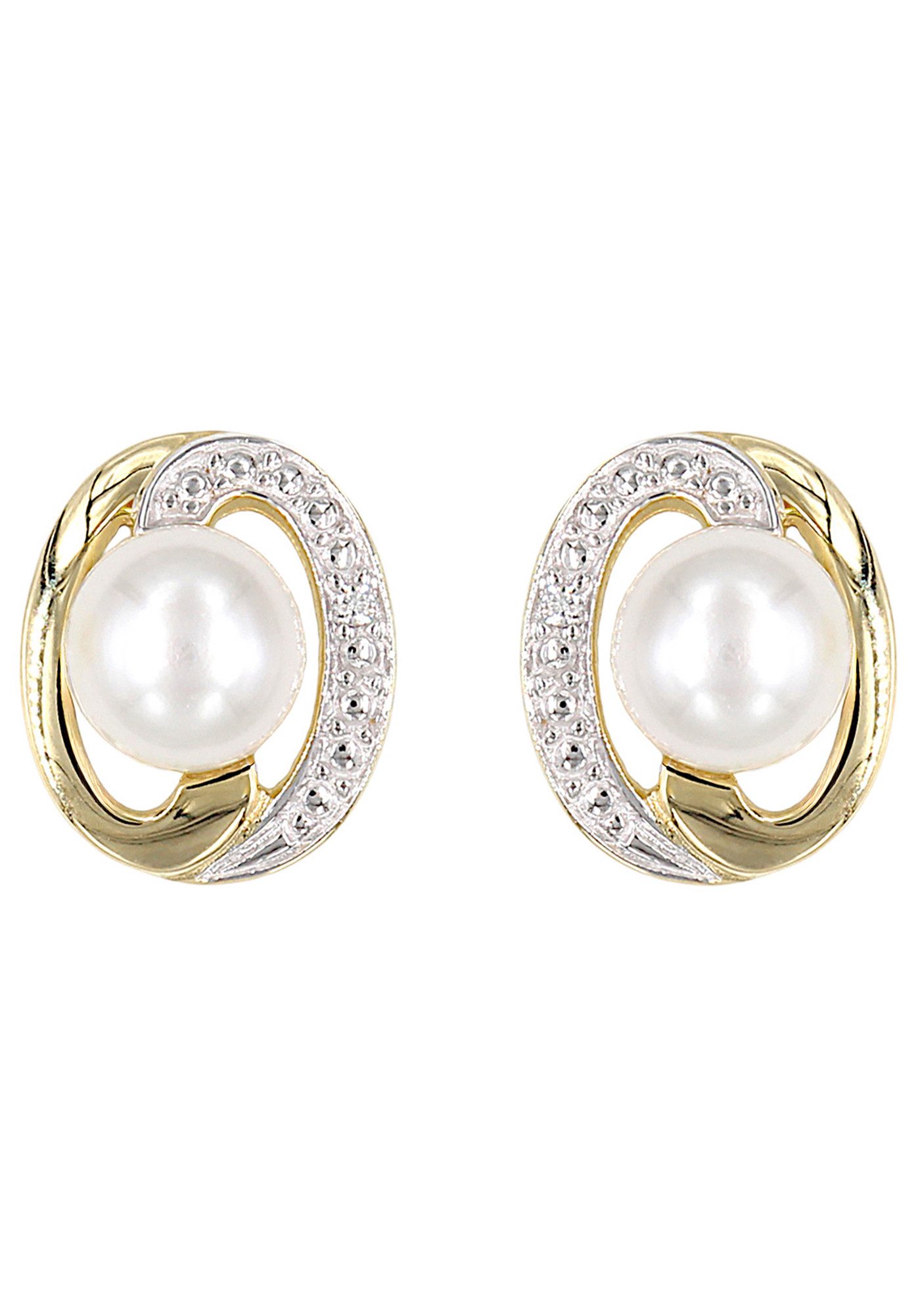 JOBO Perlenohrringe, 585 Gold mit 2 Diamanten und Süßwasser-Zuchtperlen günstig online kaufen