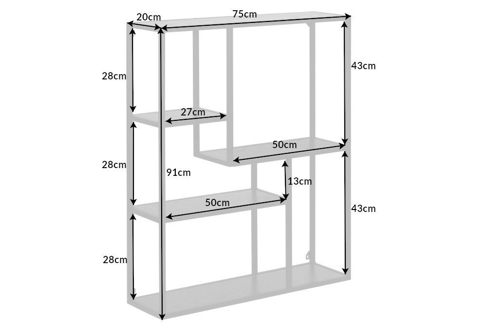 riess-ambiente Wandregal SLIM LINE 95cm schwarz, Einzelartikel 1-tlg., Wohnzimmer · Esche-Design · Metall · eckig · 5 Fächer · Industrial. € 59,95