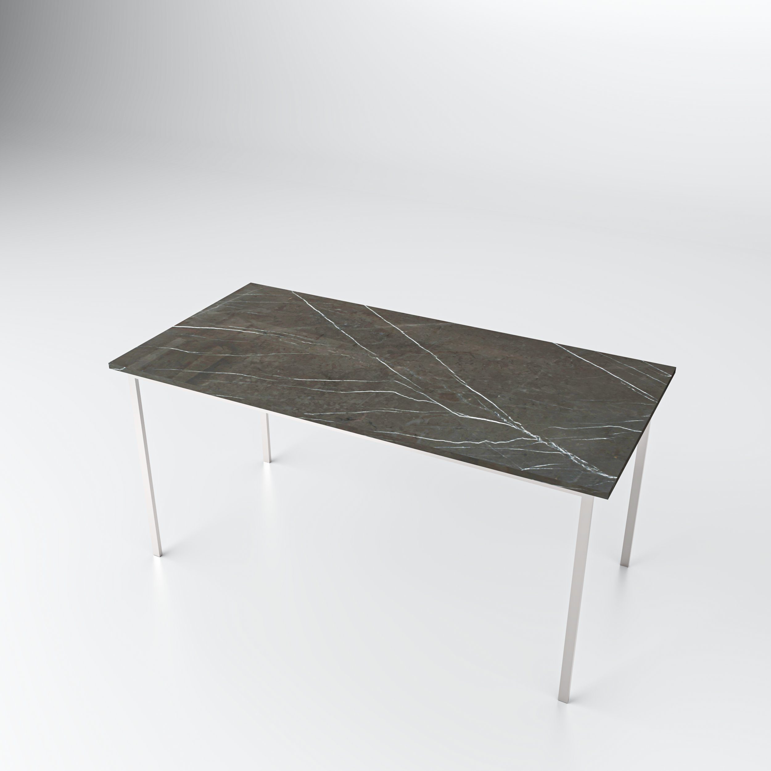Gestell BALIYA Stone silbernem Marmor-Esstisch Esstisch mit mit D'arte Edelstahlgestell Marmorplatte Rechteckiger graue
