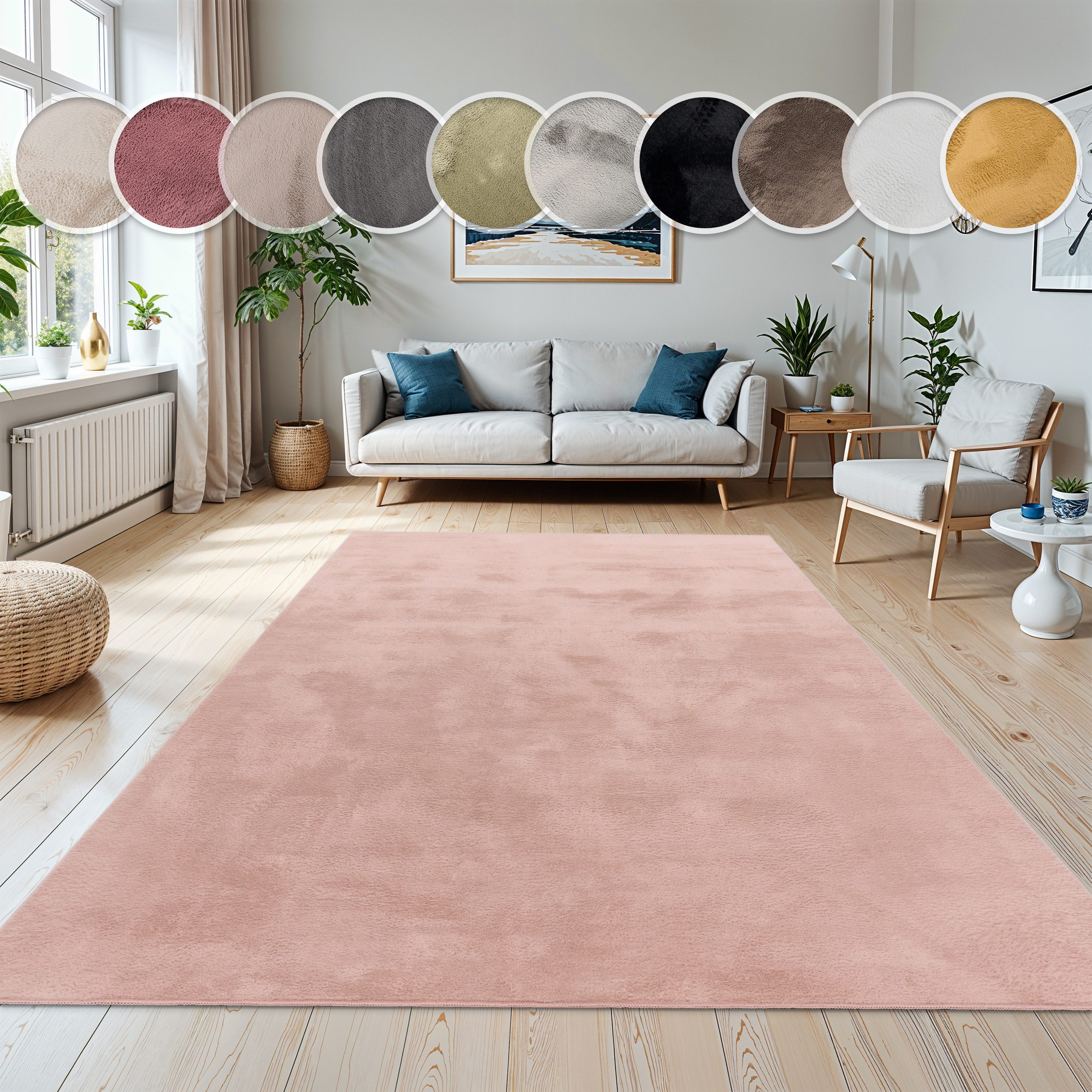 Paco Home Fellteppich Kunstfell Soft 380, rechteckig, Höhe: 14 mm, Langflor, Kuschelteppich - besonders weich, Uni-Farben