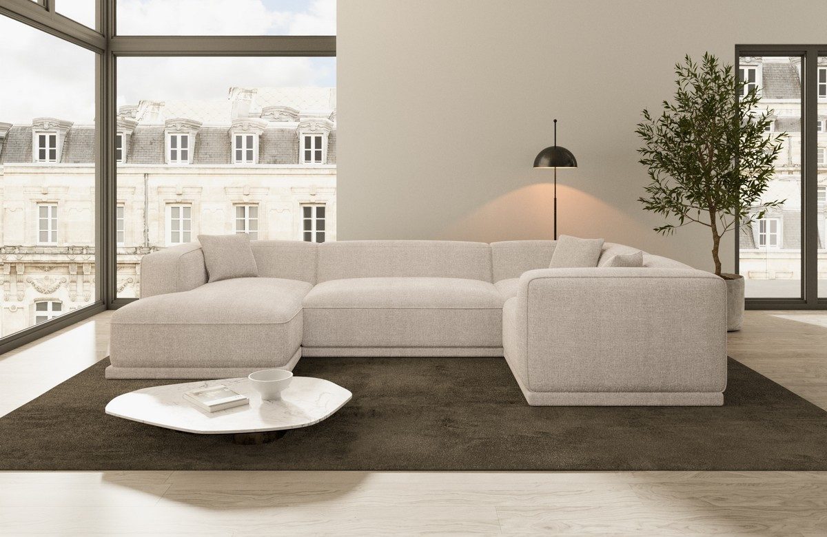 Sofa Dreams Wohnlandschaft Stoff Sofa Polstersofa Stoffcouch Stoffsofa Merida U Form Couch, Loungesofa