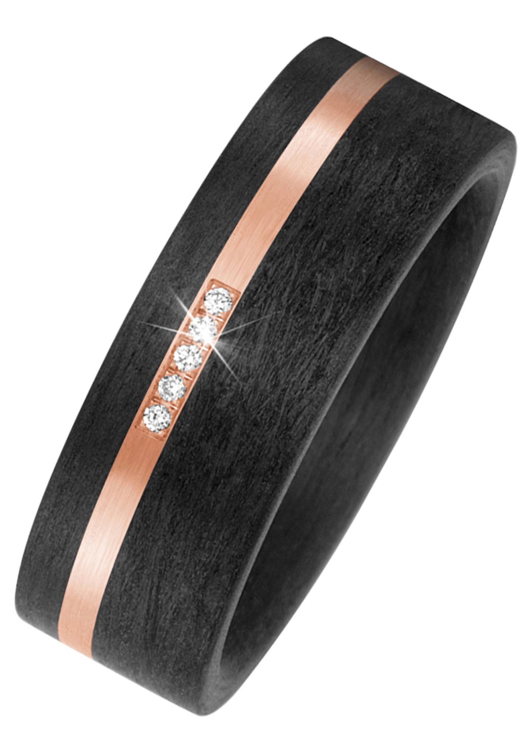 JOBO Diamantring, Carbon und 585 Roségold mit 5 Diamanten