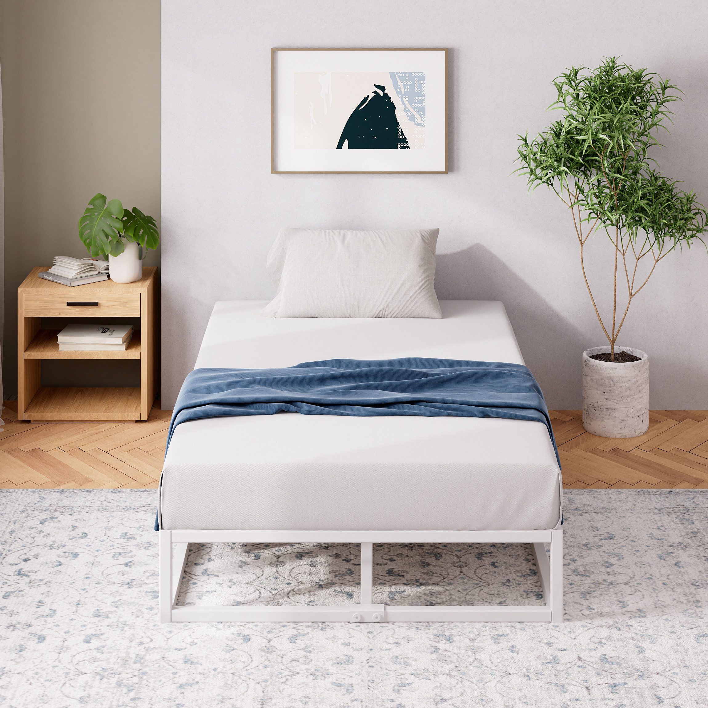 ZINUS Bettgestell Joseph - Stabiler Bettrahmen mit Holzlattenrost & Stauraum (Bis 159 kg belastbar, 1-tlg., Doppel/Einzelbett, Weiß, 90x200 cm), Kinderleichter Aufbau, Robust