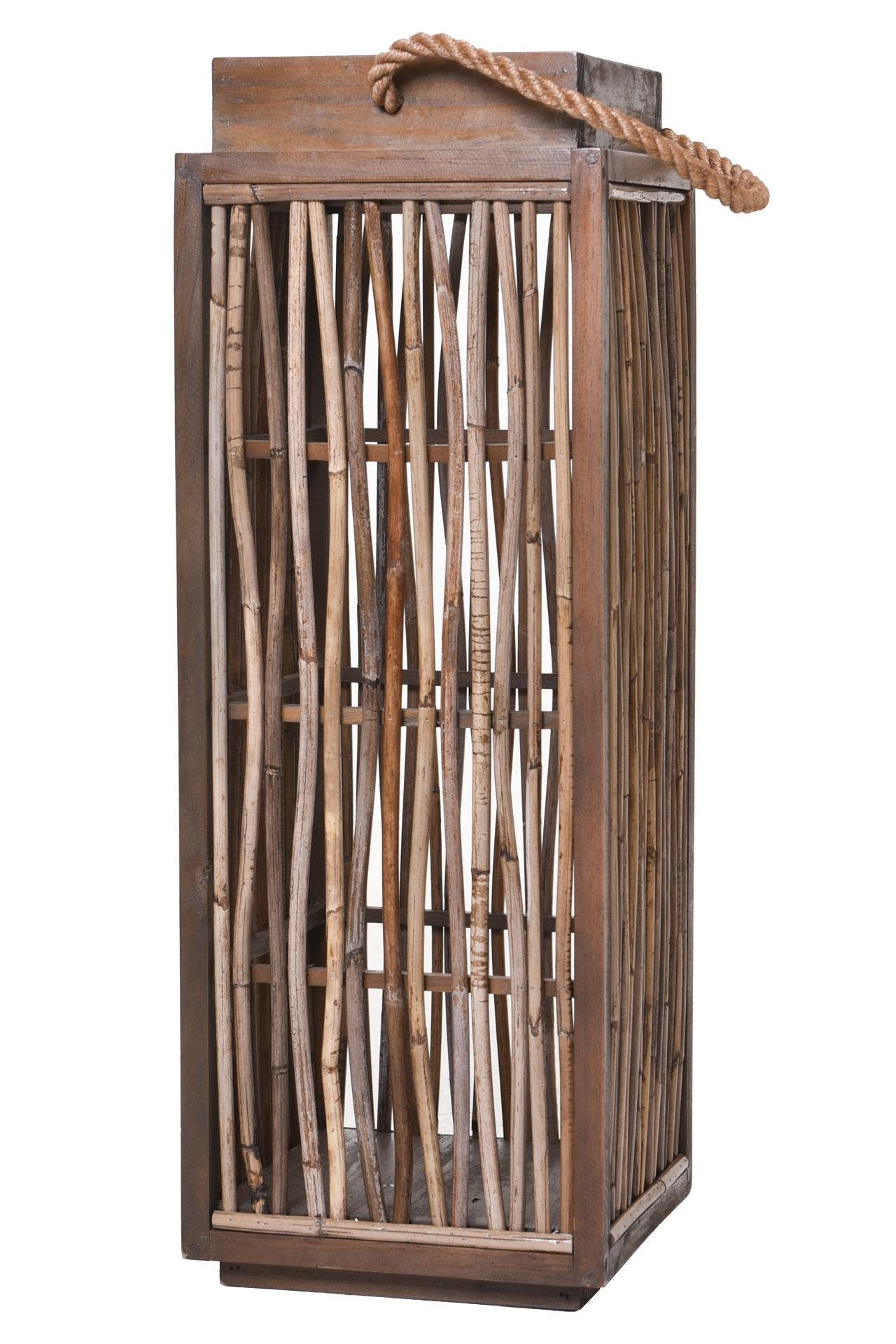 VELAS Bodenwindlicht Rattan Kerzenhalter Windlichtsäule VIVANNO - aus - Holz Braun Grau