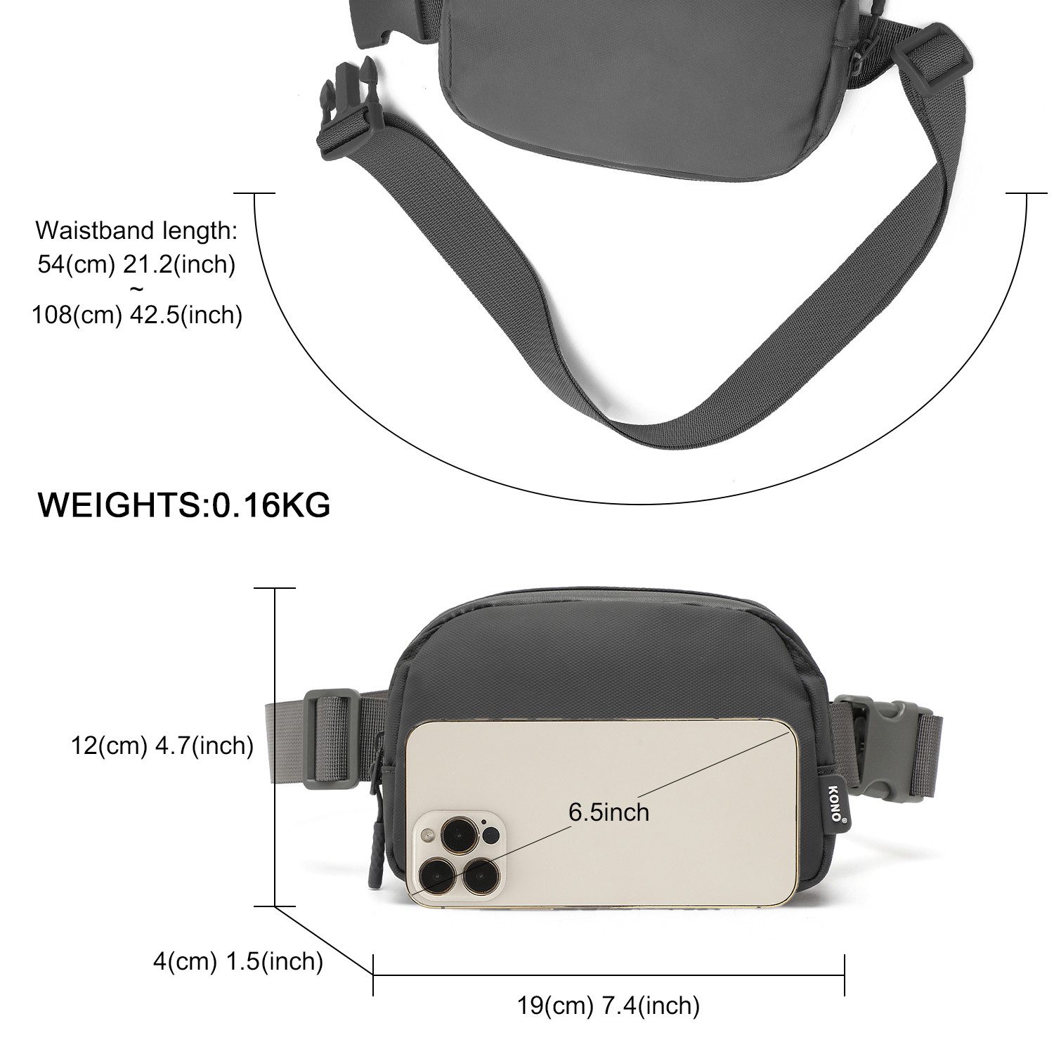 KONO Gürteltasche Wasserabweisende Leichte Bauchtasche – Verstellbare Reise Brusttasche – Bild 4 von 5