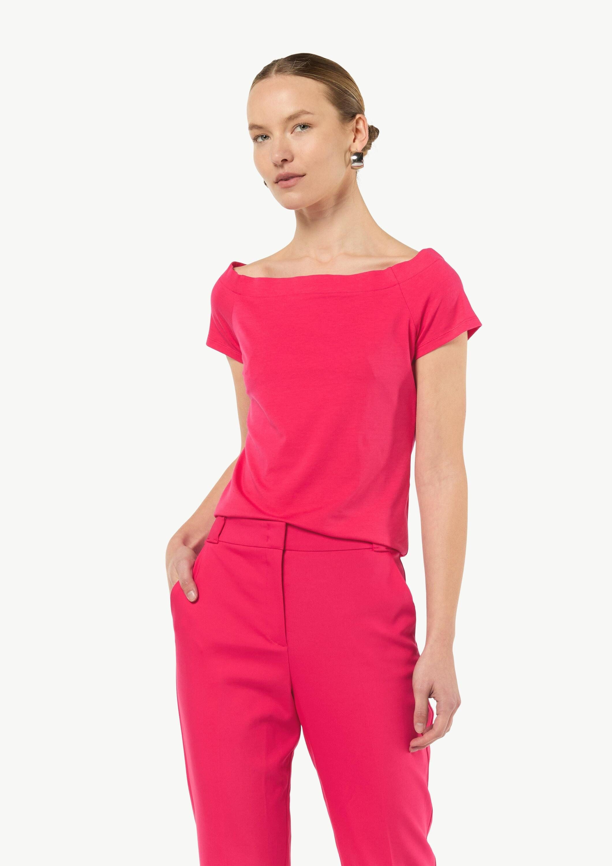 comma Kurzarmshirt T-Shirt Body Schulterfreies Shirt aus Baumwoll-Mix