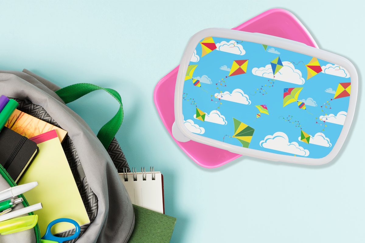 Kunststoff, Kinder, (2-tlg), Mädchen, Kunststoff MuchoWow Muster, Brotbox Snackbox, - - Brotdose Erwachsene, Lunchbox für Drachen rosa Sommer