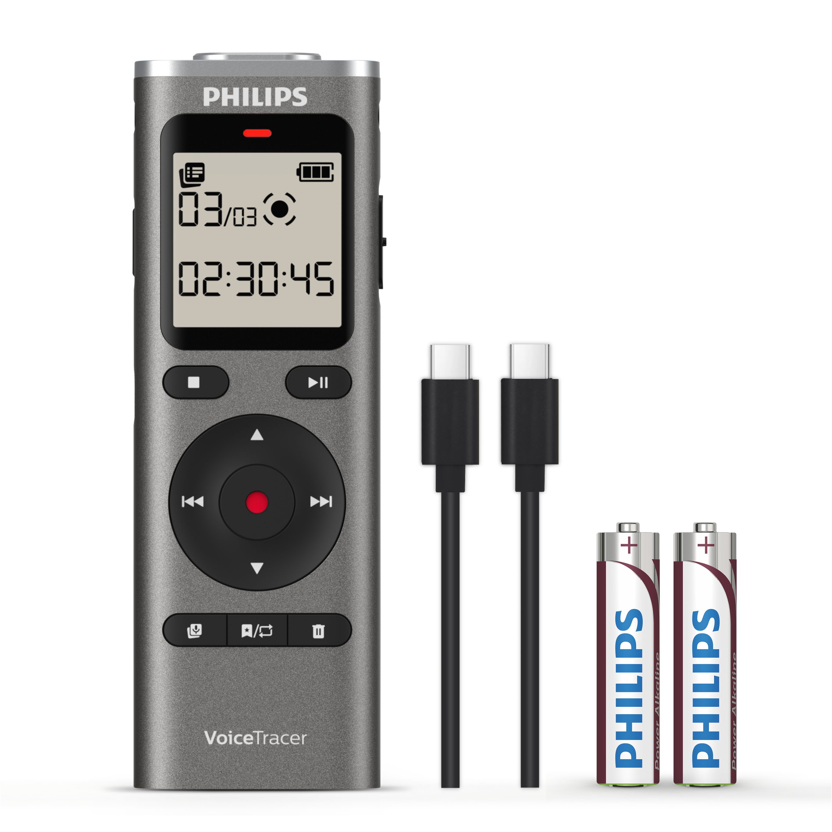 Philips DVT1170 VoiceTracer Audio-Recorder Digitales Diktiergerät (360°-Mikrofon, PCM-Format (WAV), One-Touch-Aufnahme, 8 GB)