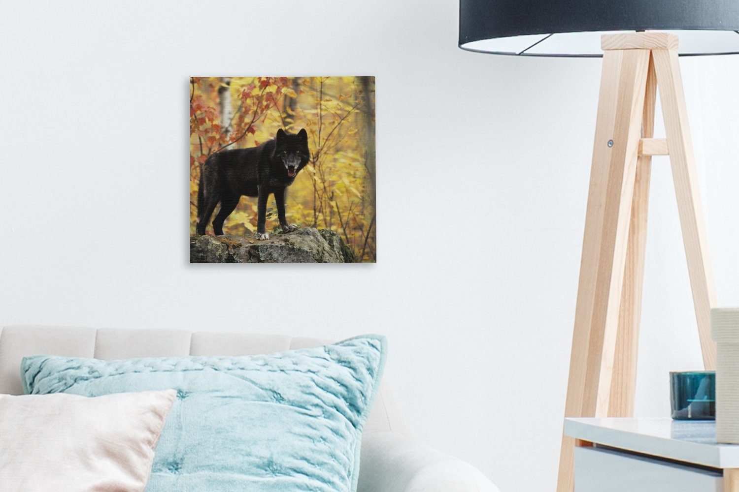 Bilder Baum, Schlafzimmer St), - Wohnzimmer OneMillionCanvasses® Leinwandbild Wolf für (1 - Leinwand Fels