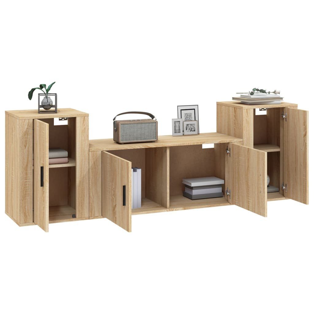 vidaXL TV-Schrank Sonoma-Eiche Sonoma Holzwerkstoff Eiche (3-St) 3-tlg. TV-Schrank-Set