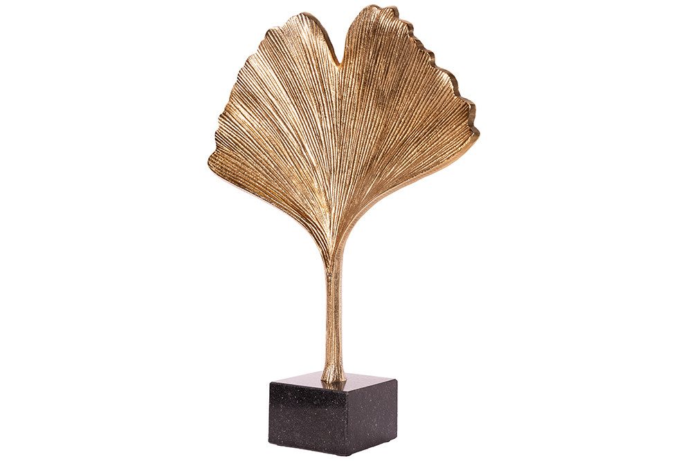 riess-ambiente Dekofigur GINKGO LEAF 44cm gold / schwarz (Einzelartikel, 1 St), Wohnzimmer · Metall · Skulptur · Marmor-Sockel · Schlafzimmer
