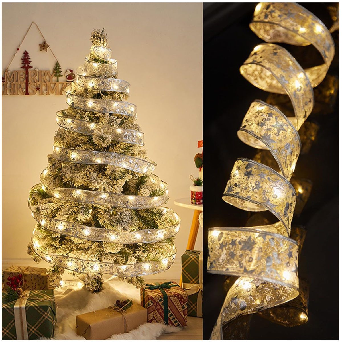 Qualra LED-Lichterkette 40LEDs Weihnachtsband Spitze Band Dekor für Weihnachten Garten Party, 4M Wasserdicht Christbaum Lichterkette