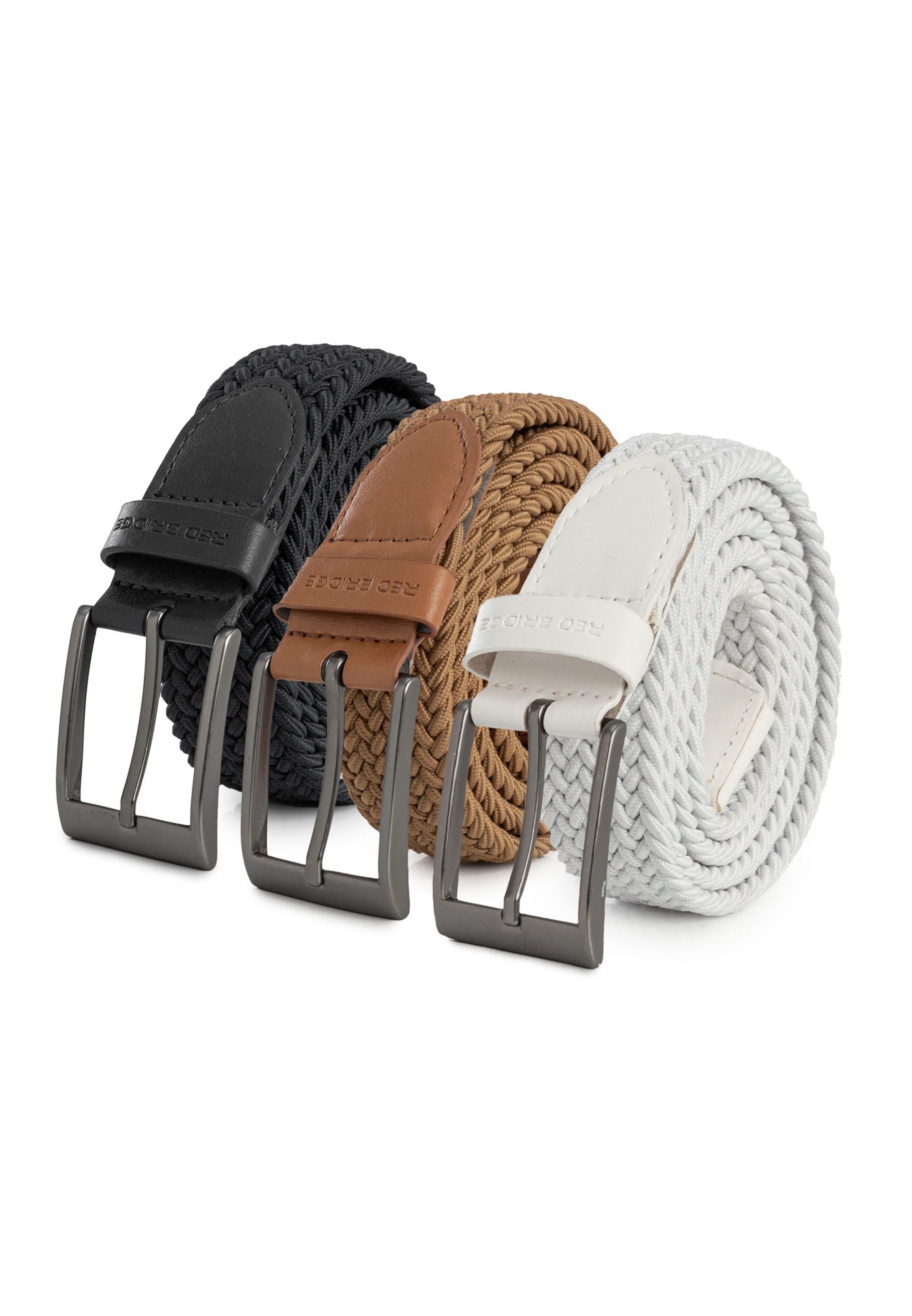 RedBridge Stoffgürtel 3er Pack Flechtgürtel elastisch mit Metallschließe Stufenlos verstellbar
