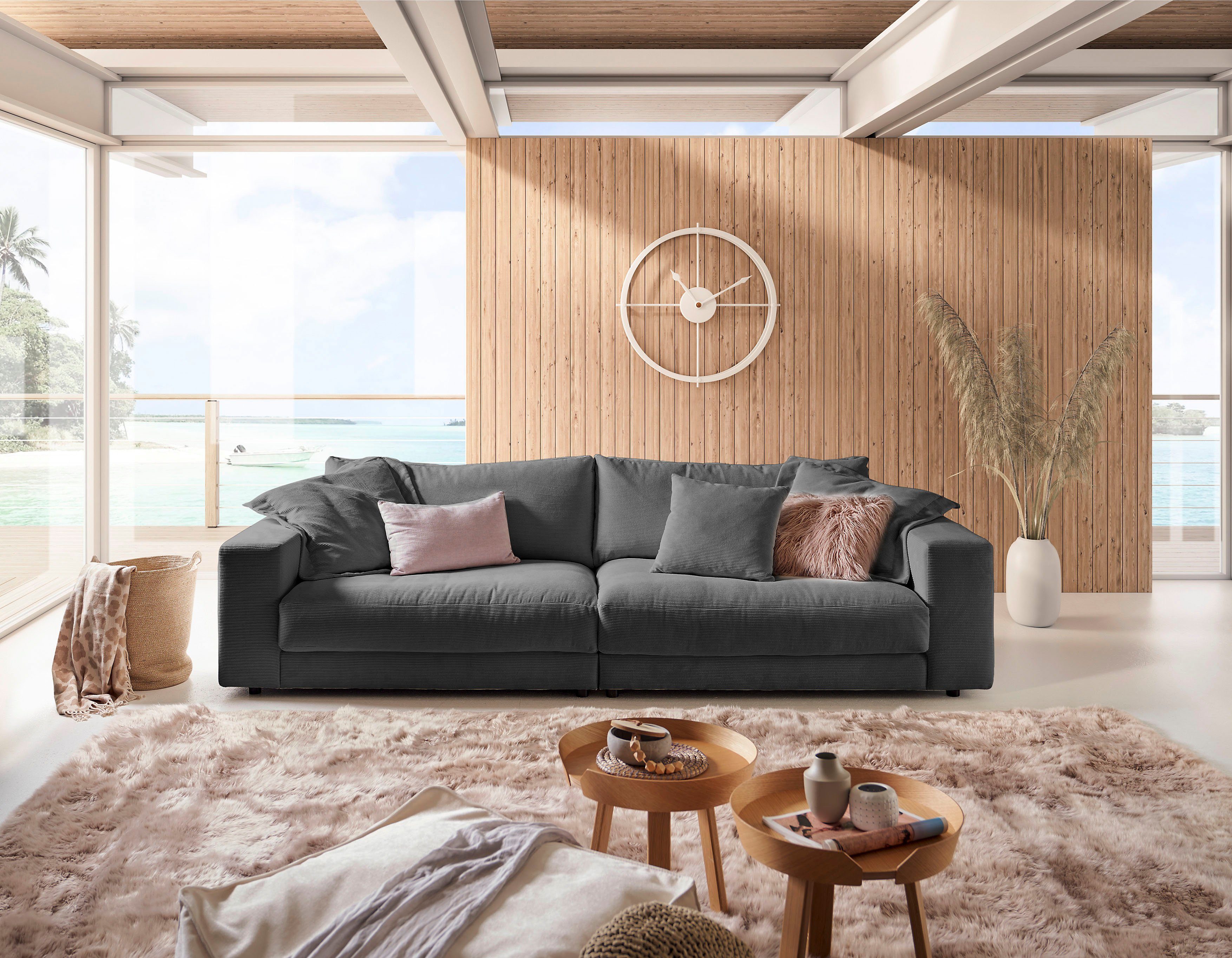 Zeitloses stylisches Big-Sofa 3C Loungemöbel, in und Candy Breitcord und Fein- Enisa,