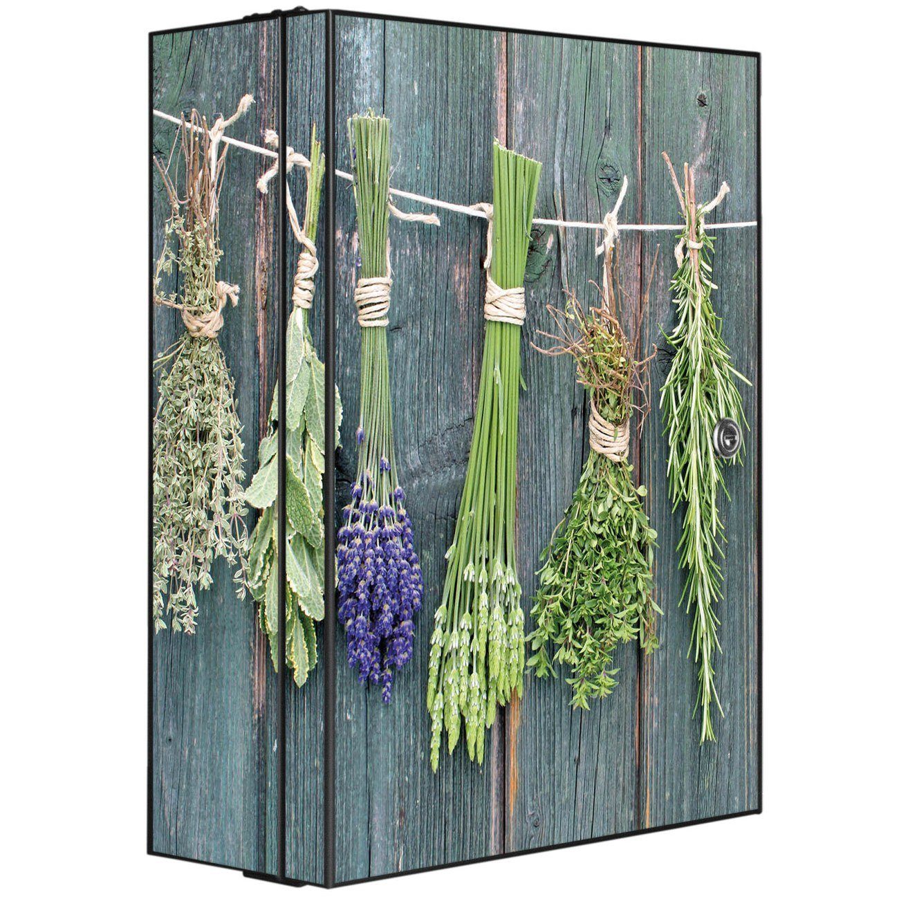 banjado Medizinschrank Stahl Acht Kräuter (abschließbar, 3 große und 2 kleine Fächer) 35 x 46 x 15cm
