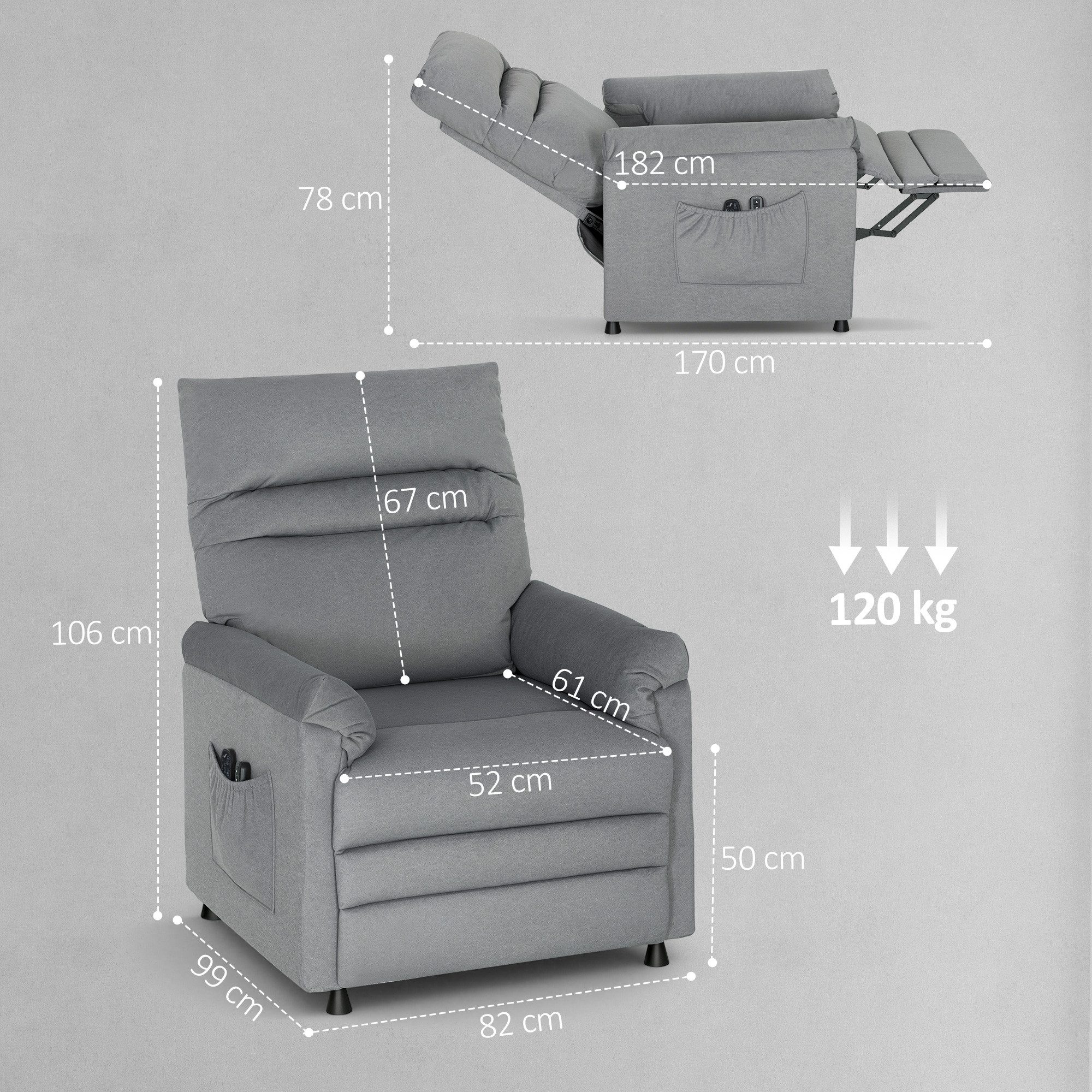 HOMCOM Massagesessel Memory-Funktion Relaxsessel (Fernsehsessel mit Liegefunktion, 1-St., TV Sessel), Leise, stufenlos elektrisch verstellbar, 8-Punkt-Massage