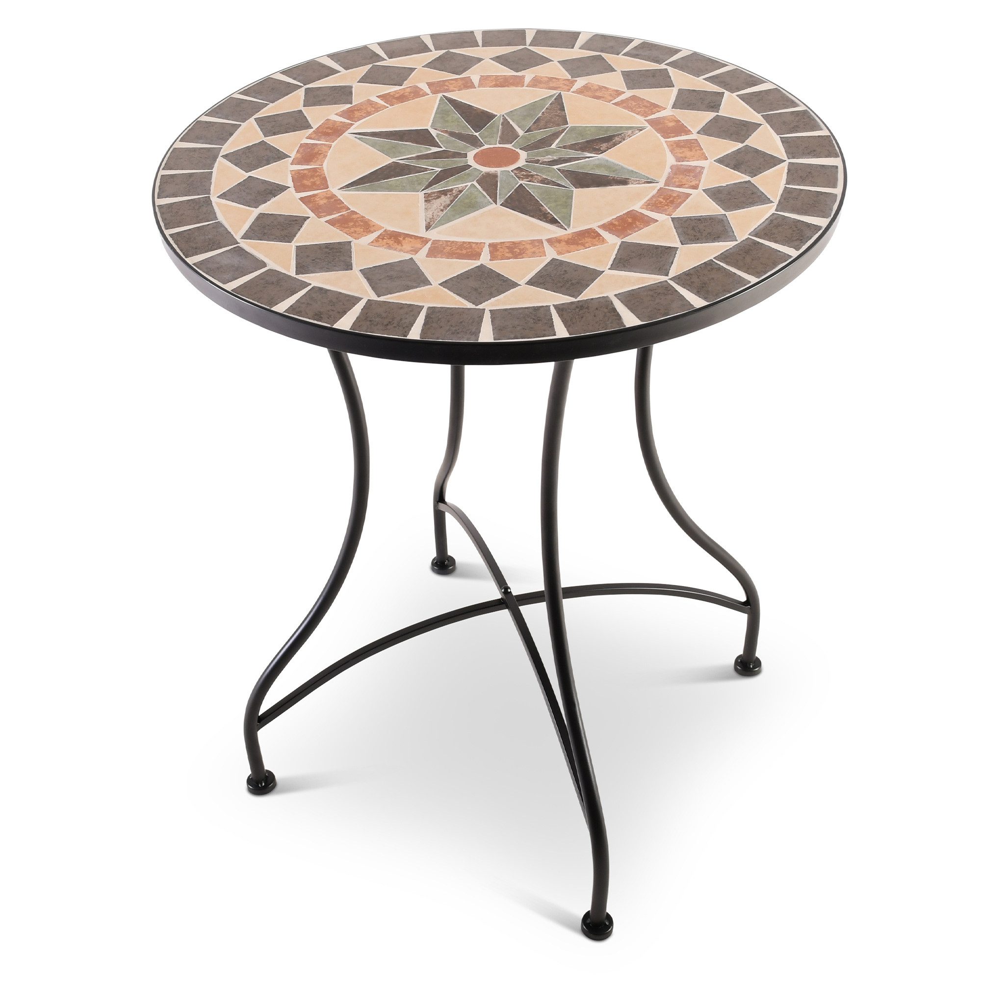 Raburg Gartentisch Mosaiktisch, Balkon- und Terrassentisch, 60 cm Ø, 72 cm hoch, Mayla (rund), liebevolle Handarbeit, Mosaikmuster, schwarzes Metallgestell
