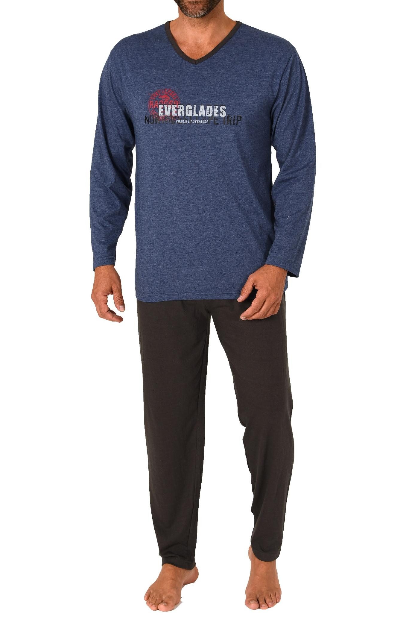 Pyjama Herren Pyjama langarm Schlafanzug in melange Optik - 212 10 902