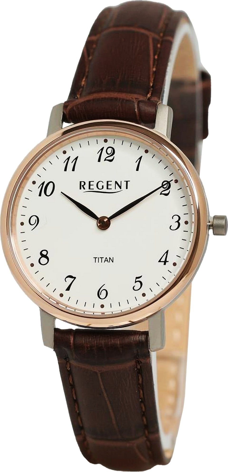 Regent Quarzuhr Regent Damen Armbanduhr Analog, (Analoguhr), Damen Armbanduhr rund, extra groß (ca. 31mm), Lederarmband