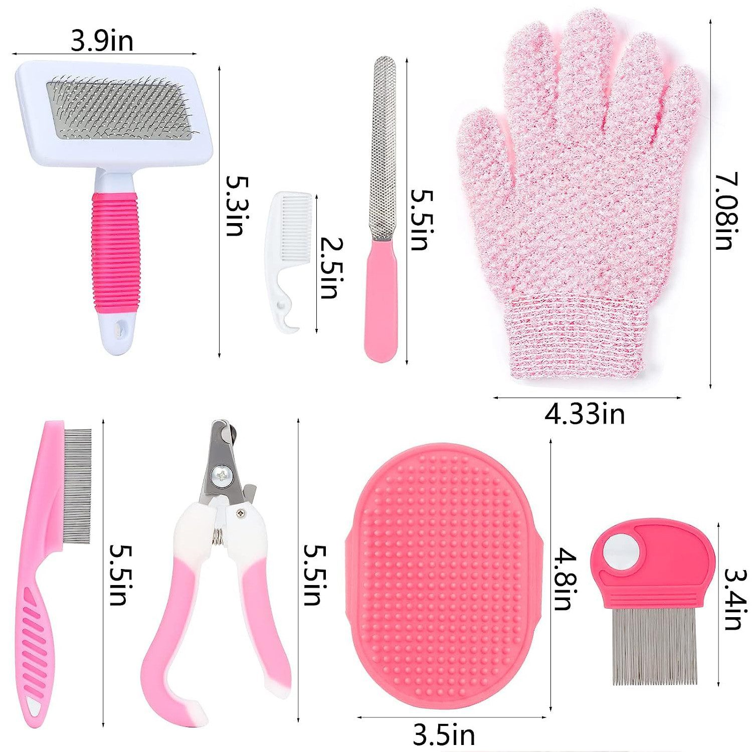 AFKSMILE Fellbürste Kaninchen Pflege Set, für Hasen Kätzchen Meerschweinchen Frettchen, Mit Nagelknipser Trimmer Haarentferner Feile Kamm Shampoo Badebürste