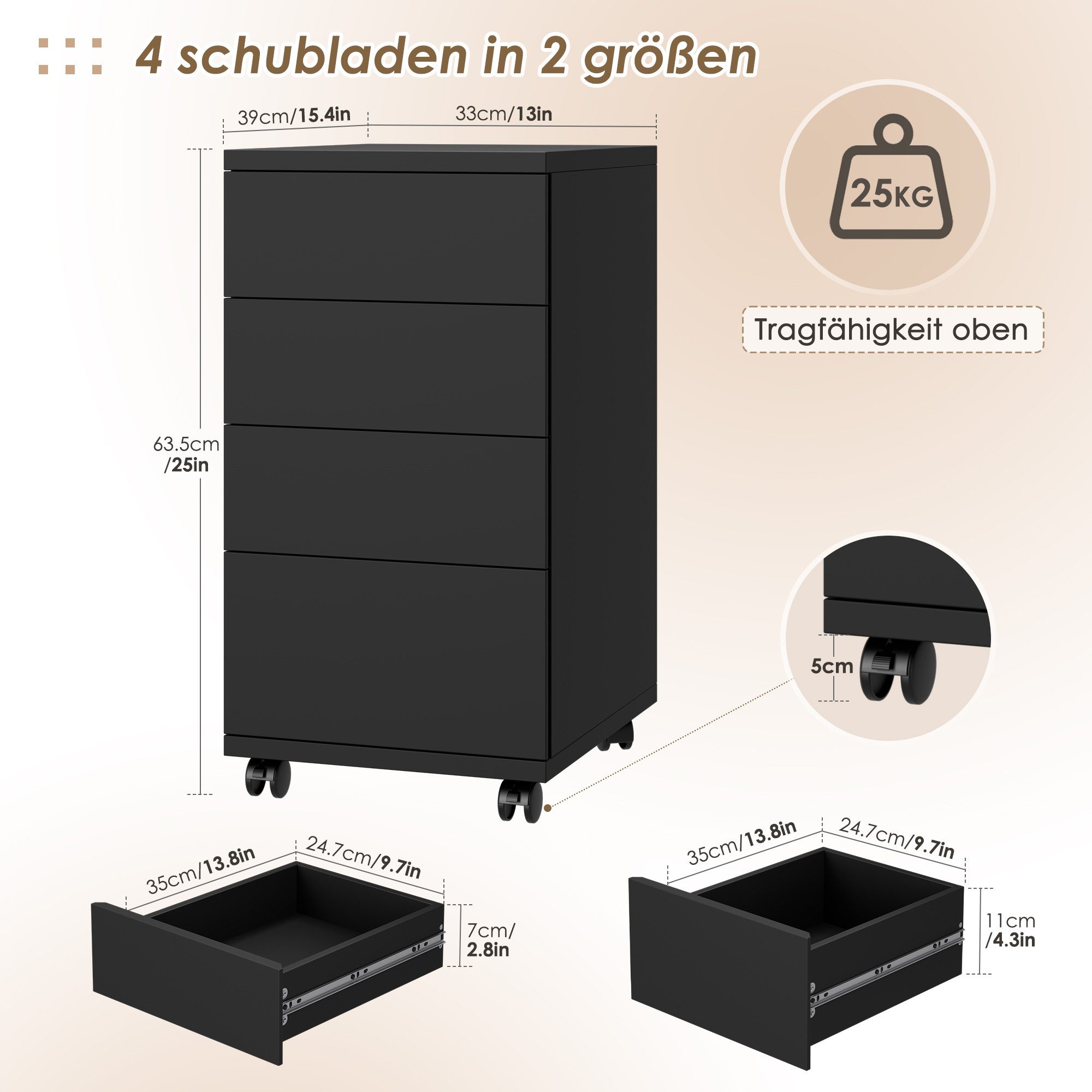 HOMECHO Aktenschrank mit 4 Schubladen Aktenschrank mit Rollen, Büroschrank günstig online kaufen