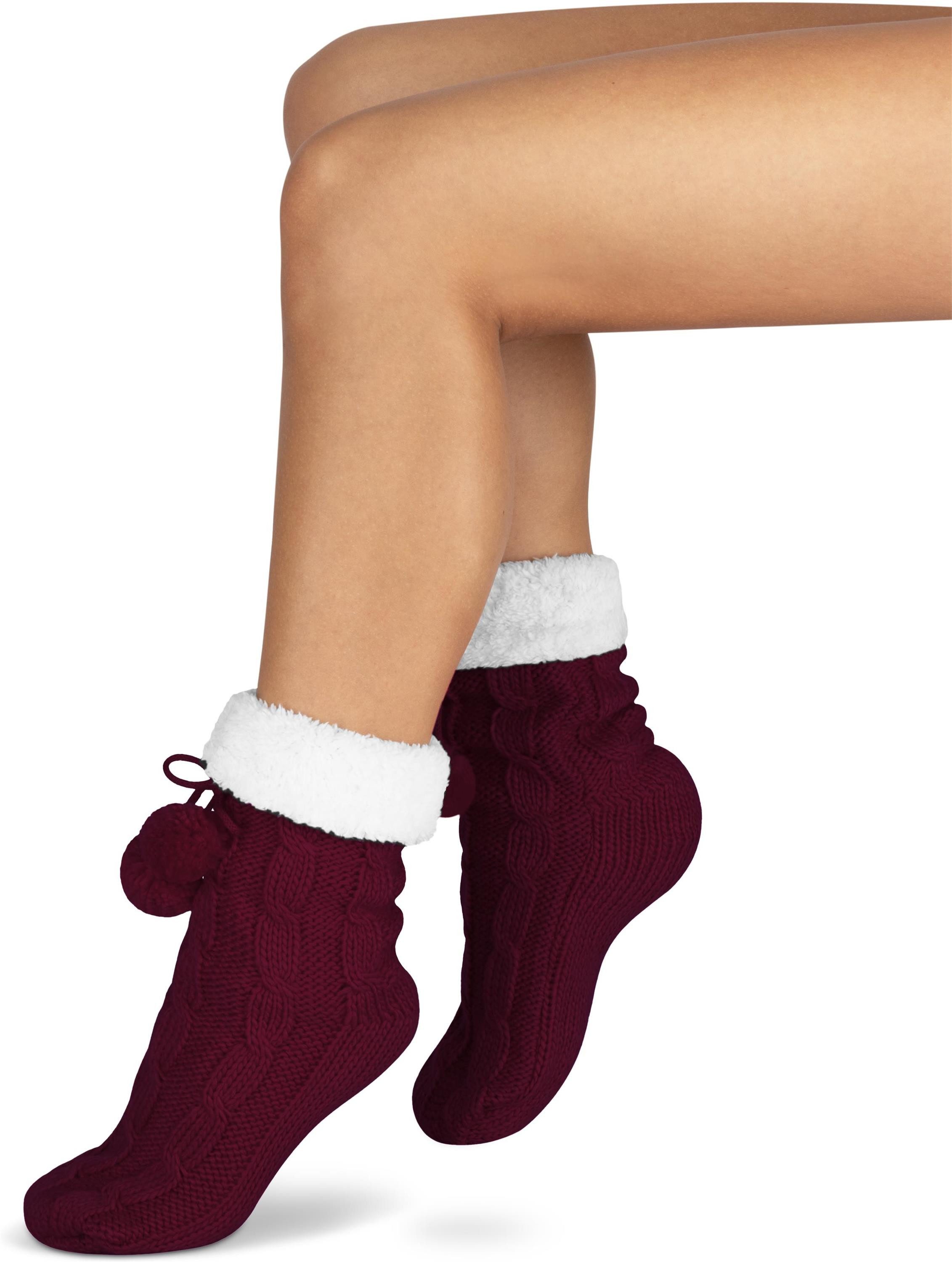 normani Kuschelsocken Strick-Hausschuhe mit Bommeln und ABS (1 Paar) dickes, kuscheliges Futter
