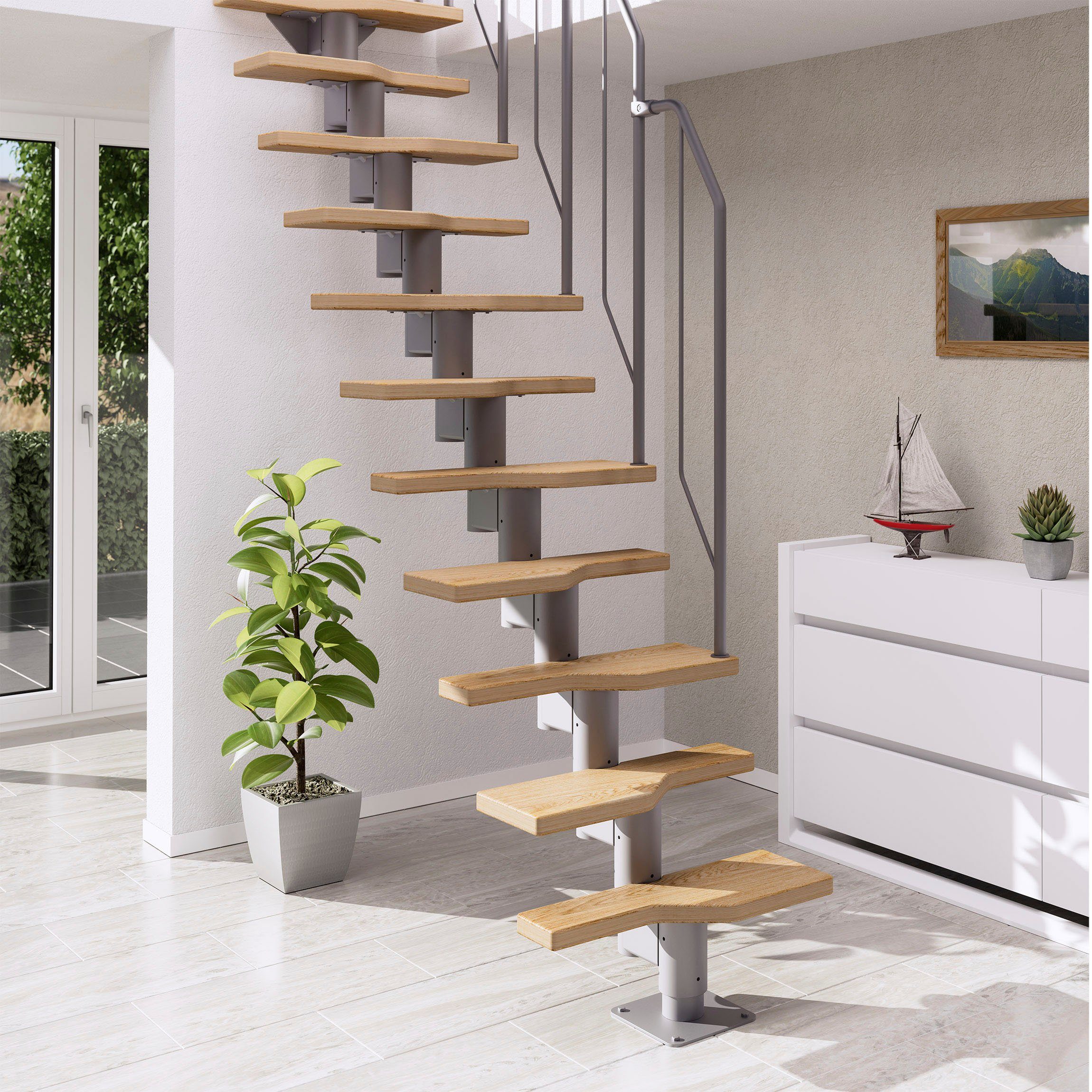 Dolle Mittelholmtreppe Sondermodell, für Geschosshöhen bis 276 cm, Stufen offen, 11 Stufen, inkl. einseitigem Geländer, Geschosshöhe 222-276 cm