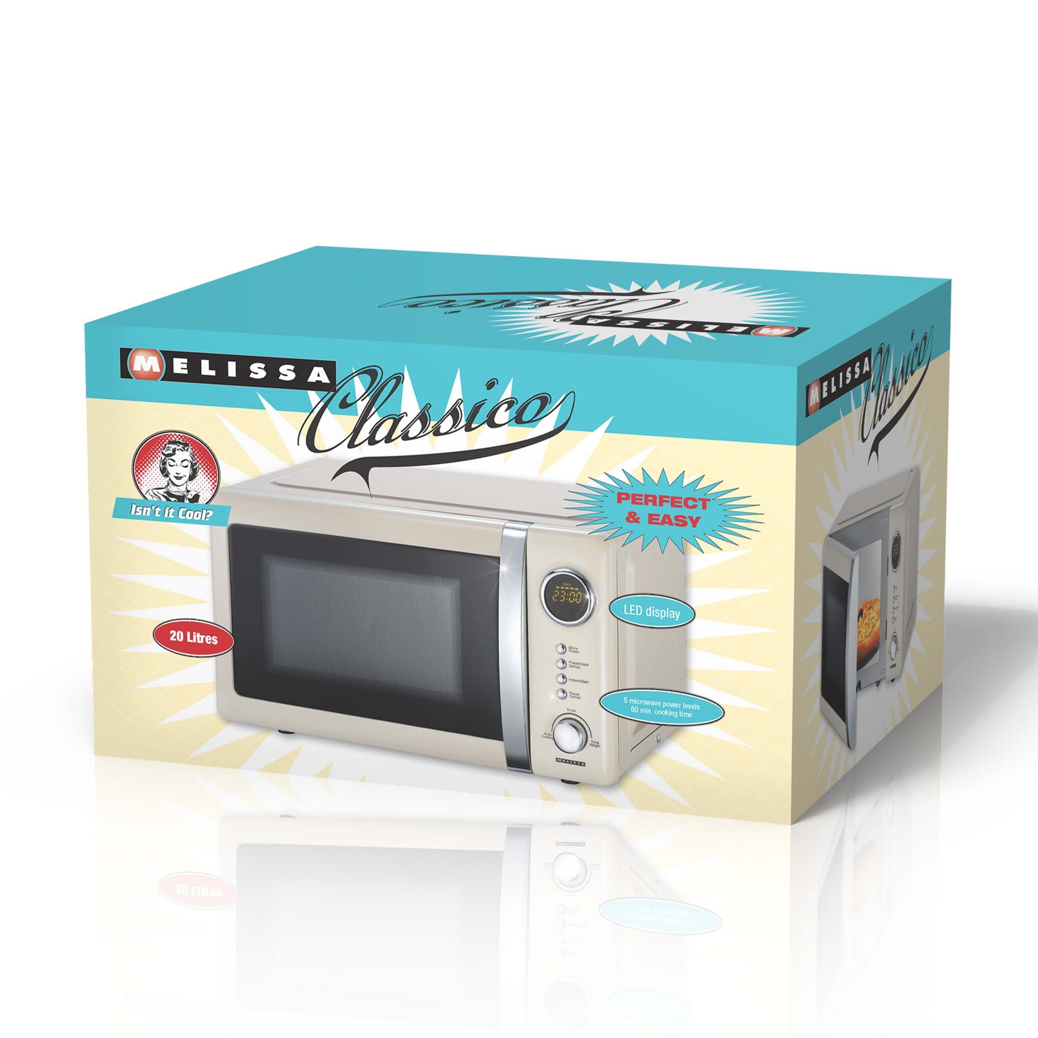 MELISSA Mikrowelle, 20 l, kompaktes Retro-Design, LED-Display, 700W - 5 Stufen & Auftaufunktion