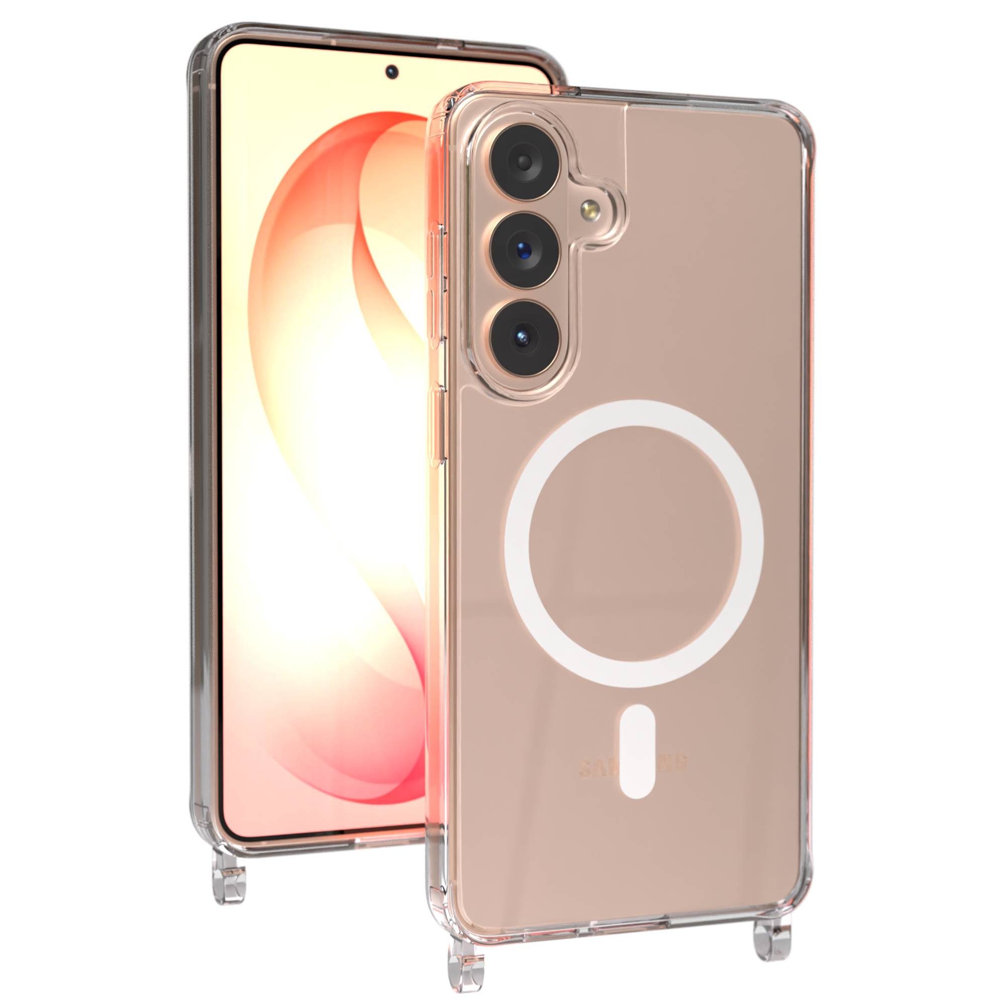 EAZY CASE Handykette MagSafe Handyhülle für Handyketten Samsung Modelle 6,7 Zoll, MagSafe Silikonhülle mit Ösen, Transparent für Samsung Galaxy S26 Plus
