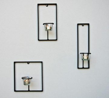 DanDiBo Wandkerzenhalter Wandteelichthalter aus Metall Carre 3-tlg. Wandkerzenhalter Teelichthalter für die Wand Schwarz Teelicht Design Modern