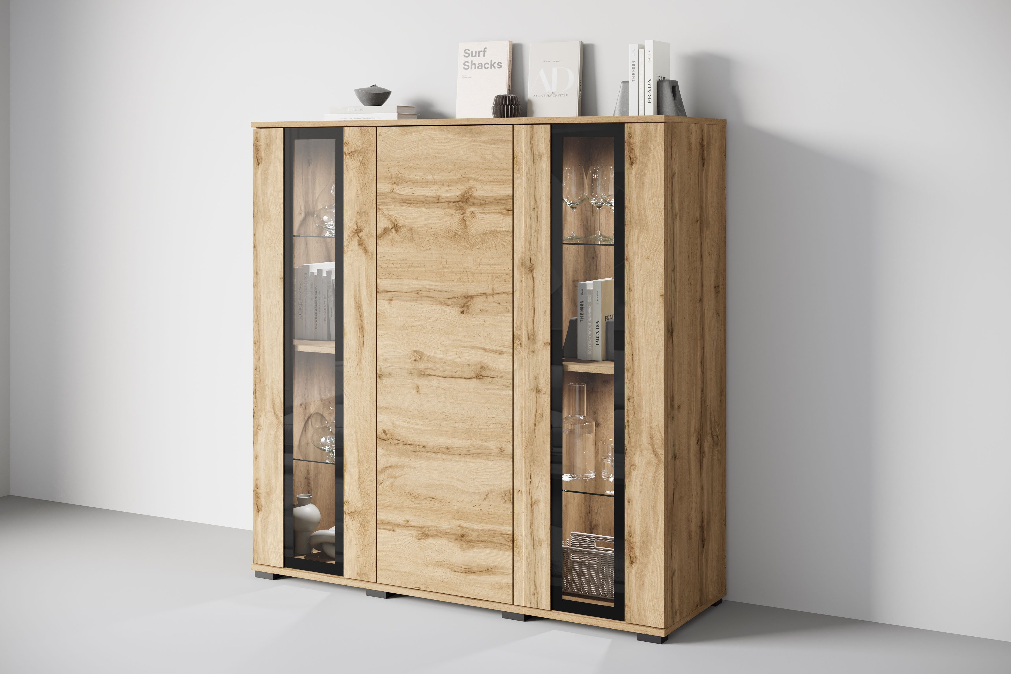 Home affaire Highboard Caro, modernes Design mit Glaseinsätzen, Breite 120 günstig online kaufen