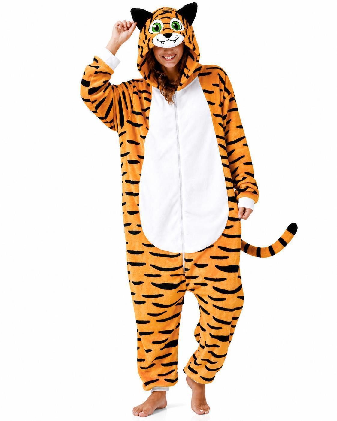 Partyanzug Flauschiges Tiger-Kostüm für Erwachsene, Karneval Kostüm Onesie für