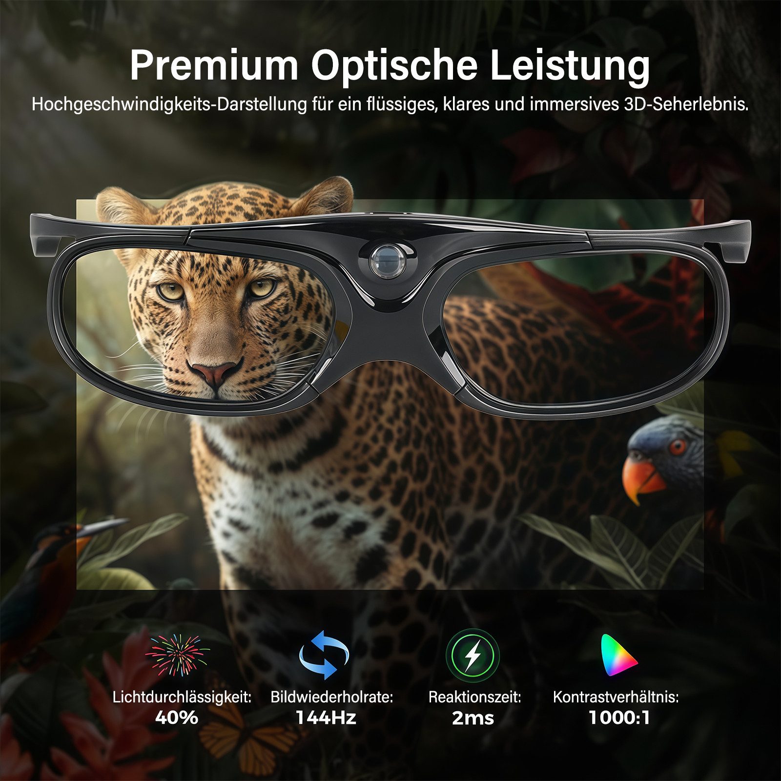 MOPUEA 3D-Brille 2tlg Aktive Shutterbrille kompatibel mit DLP 3D Beamer Faltbar USBAkku, Leicht faltbar mit bis zu 50 Std. Akkulaufzeit