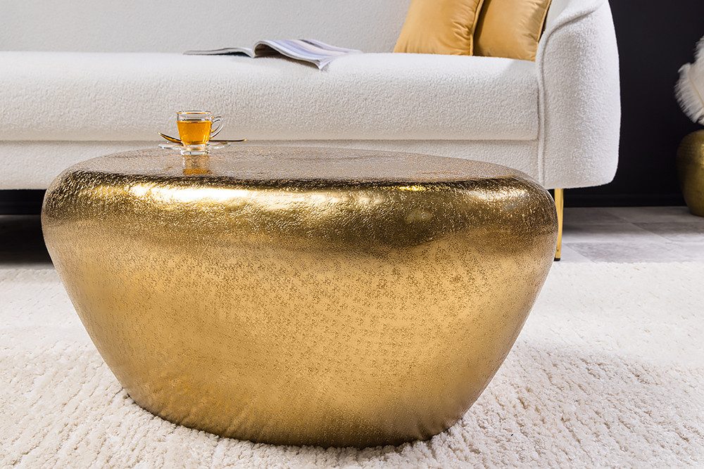 riess-ambiente Couchtisch STONE 75cm gold · Wohnzimmertisch aus Metall (Einzelartikel, 1-St), Kaffeetisch · oval · handmade · Hammerschlag Design · orientalisch