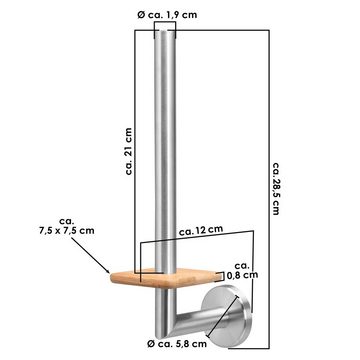 bremermann Toilettenpapierhalter Bad-Serie PIAZZA BAMBUS – Ersatzrollenhalter aus Edelstahl & Bambus