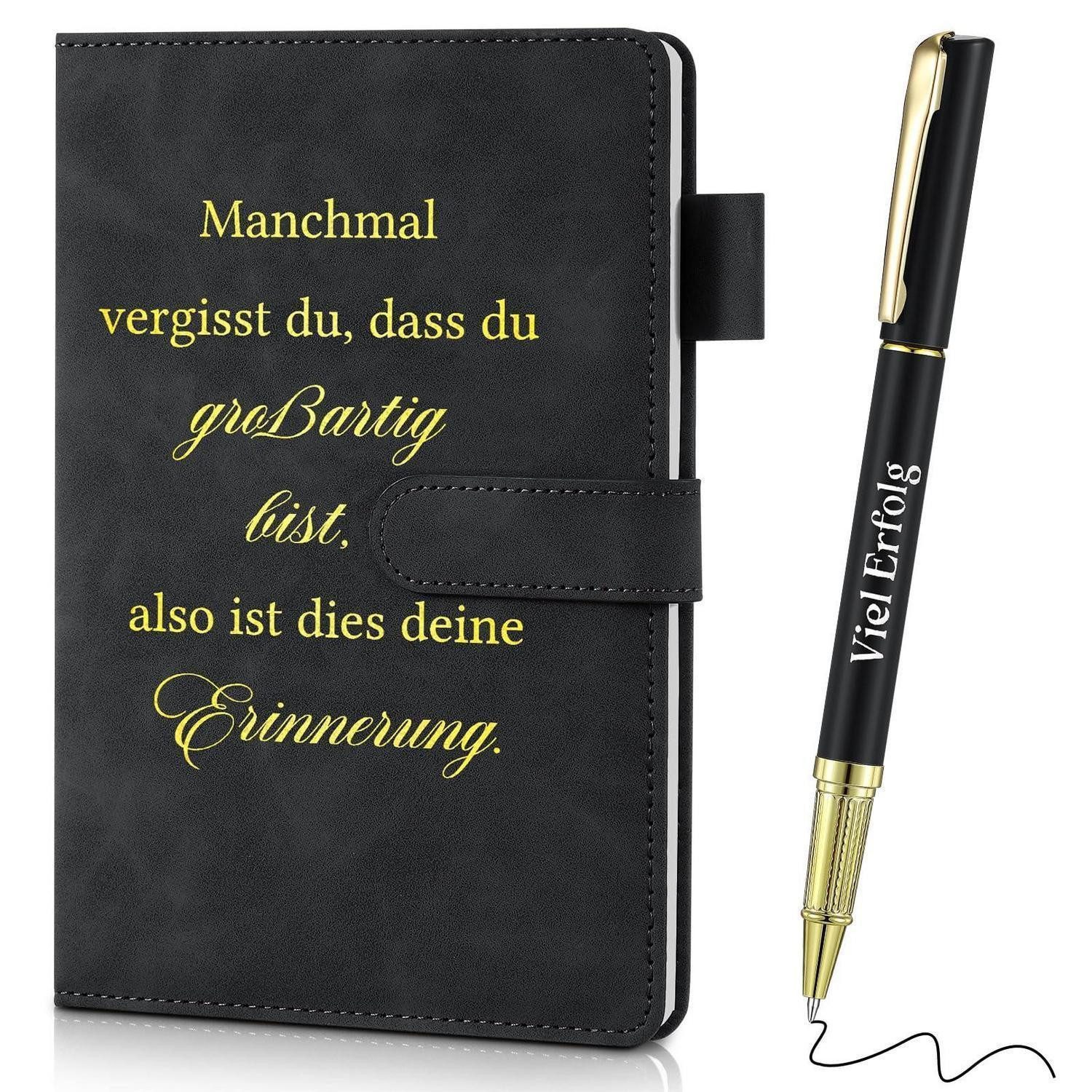 LuxusKollektion Tagebuch Tagebuch A5 mit Spruch & Stift Schwarz in Lederoptik