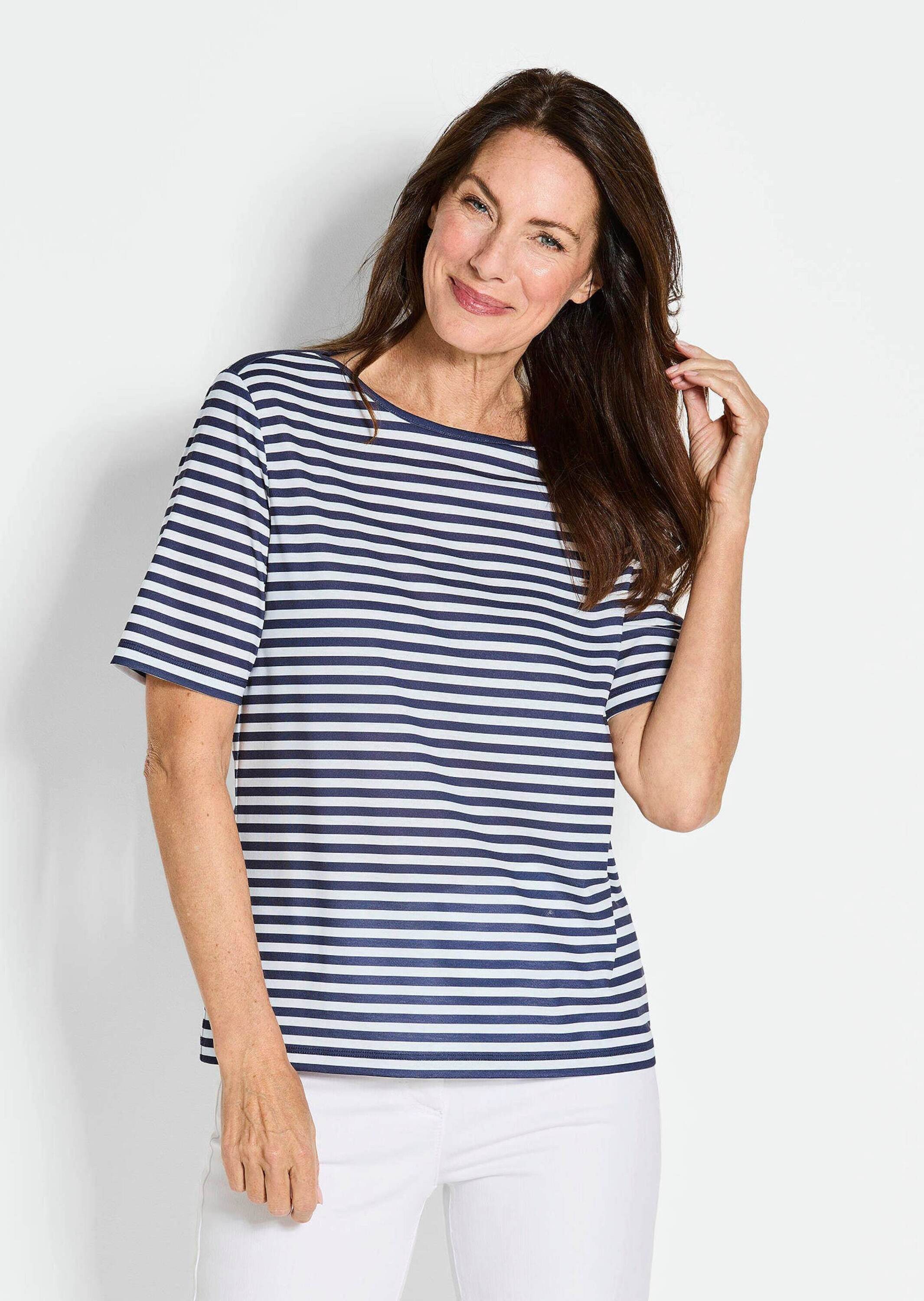 GOLDNER T-Shirt Stilvolles Streifenshirt für Damen Basicshirt mit U-Boot-Ausschnitt, Streifenmuster, aus Jersey