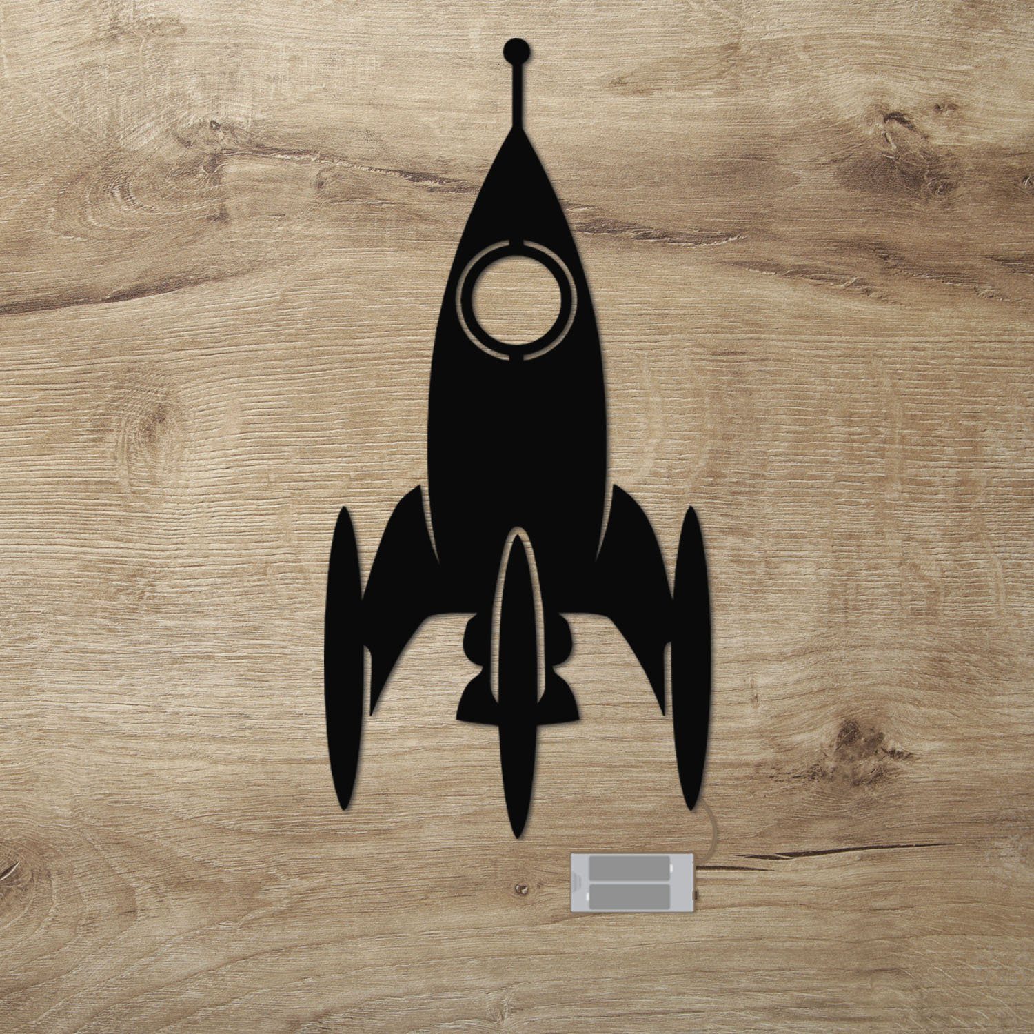 Namofactur LED Dekolicht Nachtlicht Weltraum Rakete Wandlampe Holz Deko Lampe für Kinderzimmer, Ohne Zugschalter/Stern, LED fest integriert, Warmweiß